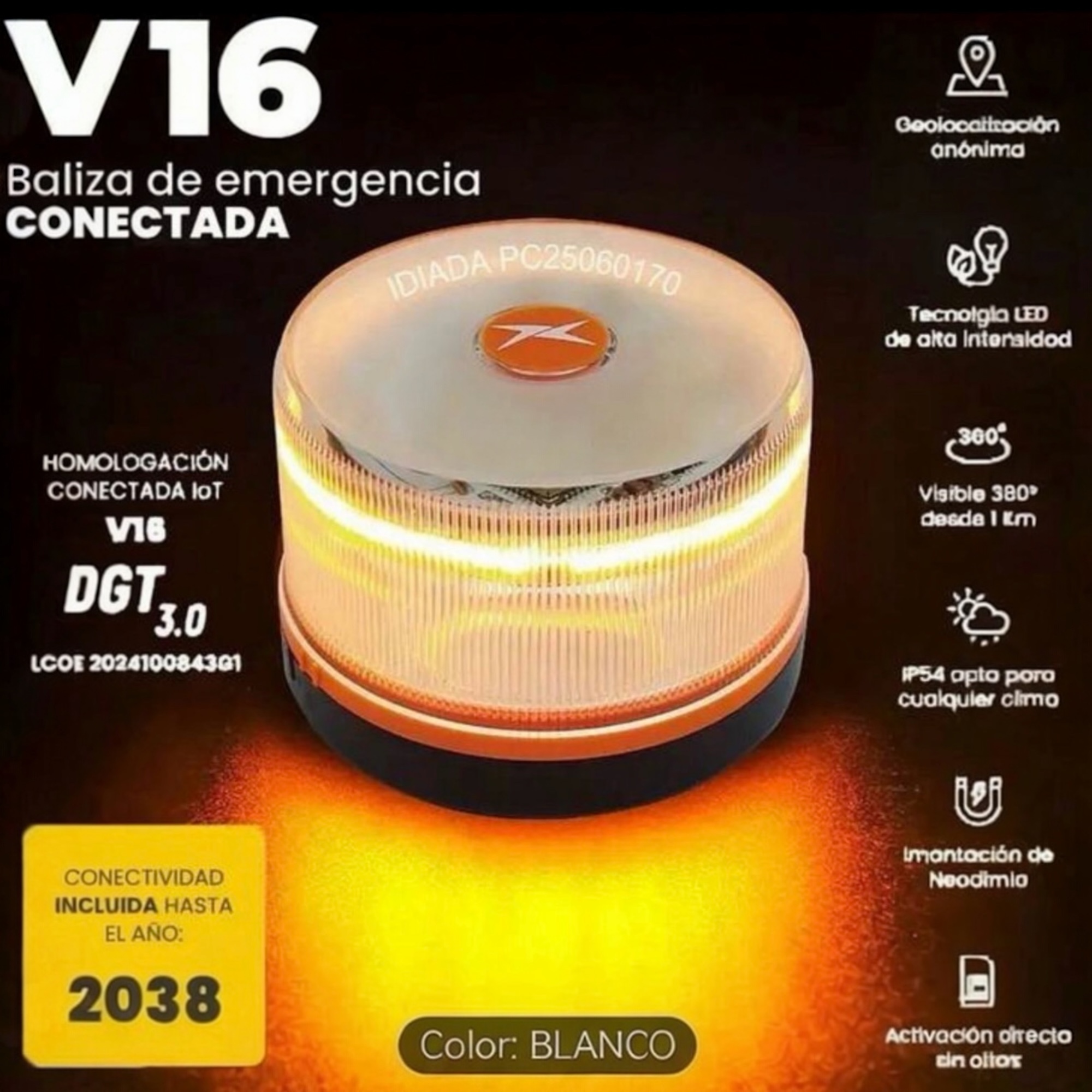 2026 Ultima version Luz Emergencia Coche Homologado DGT, con SIM y Datos Pagados hasta 2038, Baliza v16 Homologada dgt con Geolocalizador, Obligatoria enero 2026, Luz v16 con Geolocalización 3.0, Aprobada por DGT 3190