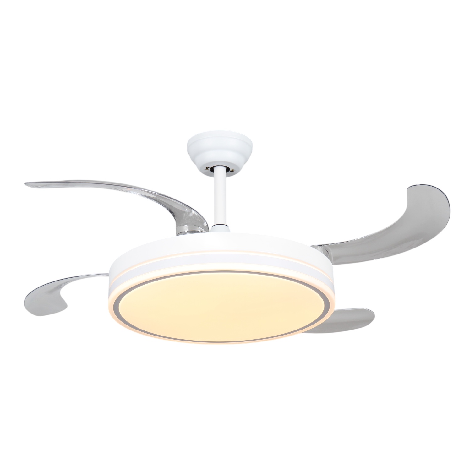 Ventilador de techo  con luz LED Blanco en 3 Temperaturas de Luz con Mando a Distancia -Motor DC Eficiente y Silencioso, 3 tonalidades, aspas desplegables retráctiles, 6 velocidades, control remoto, memoria, temporizador.