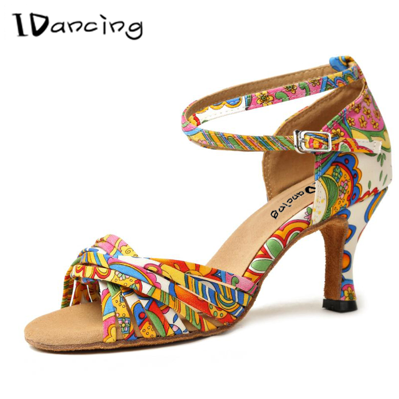Latin dance shoes flower ballroom shoes middle heel Salsa square shoes cross straps scarpe da ballo donna JuseDanc