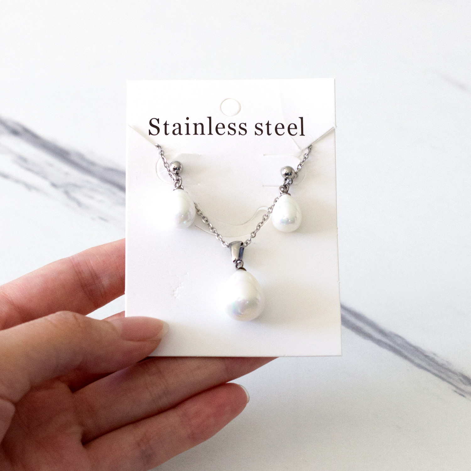 LUXUKISSKIDS Trendy Fake White Pearl Stainless Steel Chain Necklaces Earrings Sets For Women Indian Jewellry Set parures bijoux