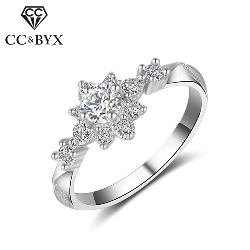 CC Rings For Women Classic Bridal Wedding Jewelry Gold Plated Engagement Ring Flower Shape Parure Bijoux Femme CC813b