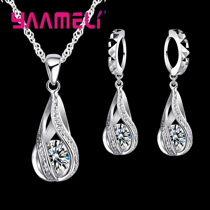 סט תכשיטים כסף סטרלינג 925 CZ טל - שרשרה וגדילים לחתונה