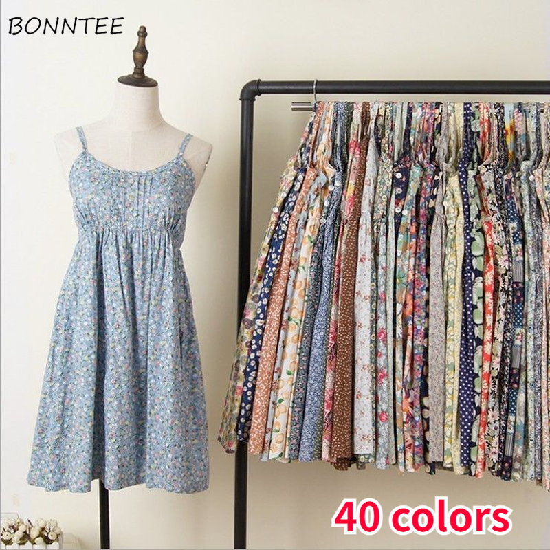 Dresses Women Printing High Waist Summer Holiday Sweet Spaghetti-strap Lovely Feminino Vestidos Above Knee Korean Style Stylish