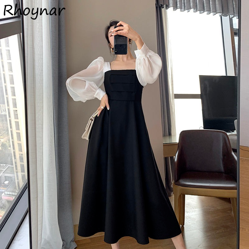 Dress Women Leisure Elegant Square Collar Soft Vintage All-match Stylish Summer A-line Streetwear Vestido Feminino French Style