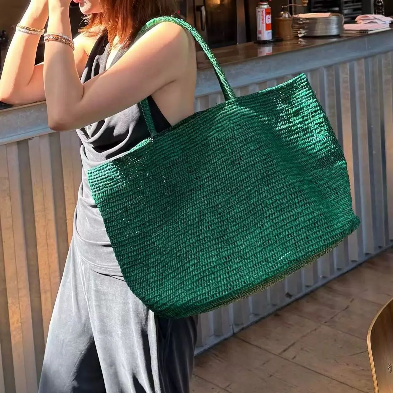 2026 Large Handwoven Rattan Tote Bag for Women Natural Straw Beach Bag Purse Luxury Shoulder Bags Handbag Summer