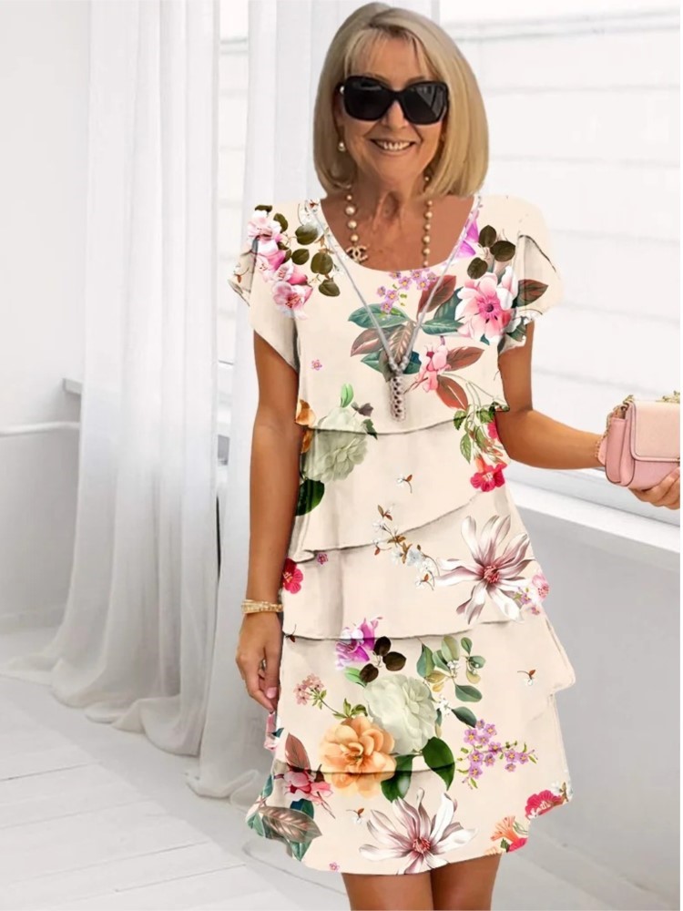 Casual Loose Print Vintage Summer Women Printed Chiffon Short Sleeved V-neck Sexy Midi Dresses Elegant Vestido Feminino Dress