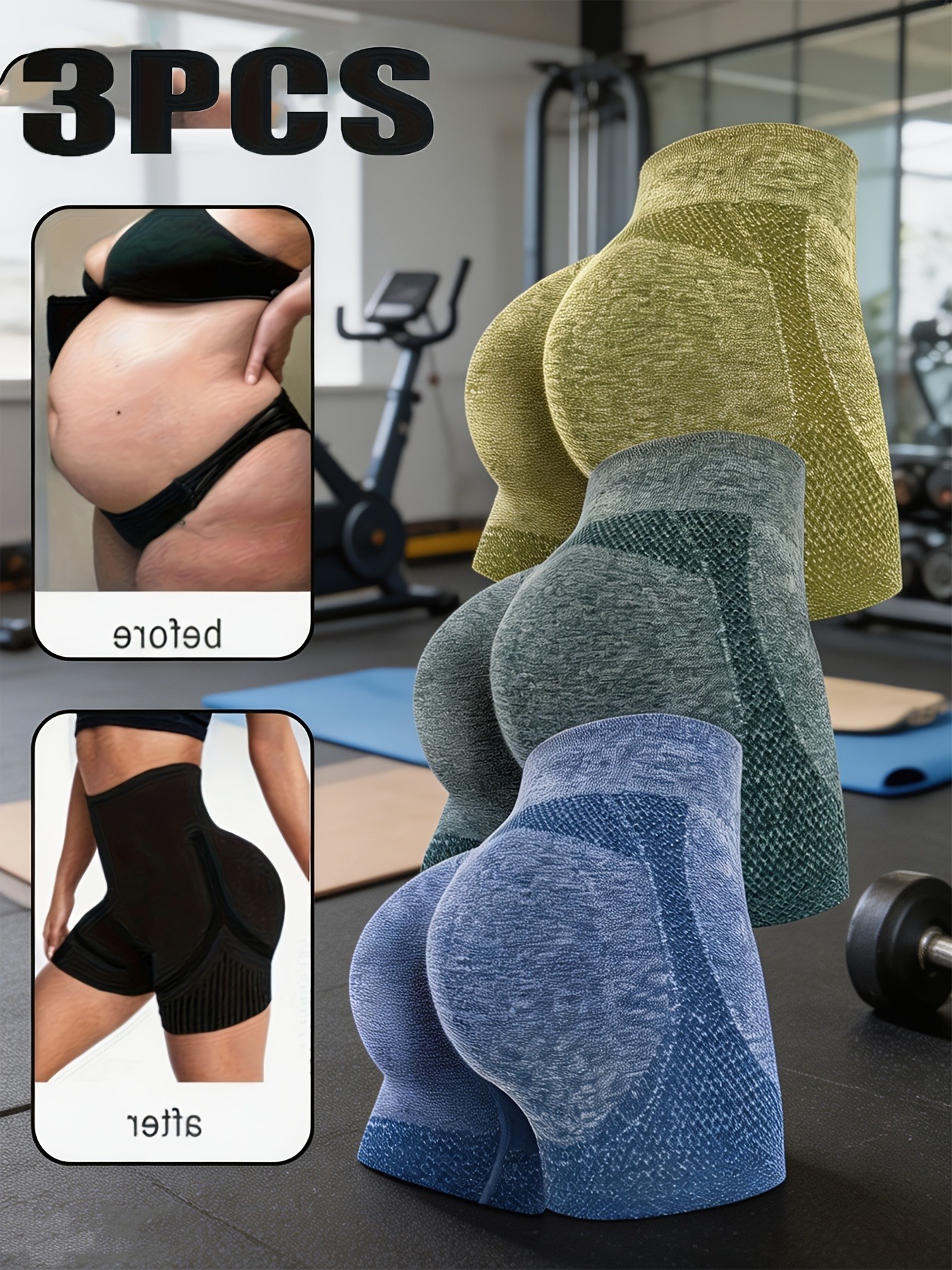 Conjunto 3 Piezas Shorts Moldeadores Mujer, Control de Abdomen y Levanta Glúteos, Largo Completo, Pantalones Deportivos para Yog