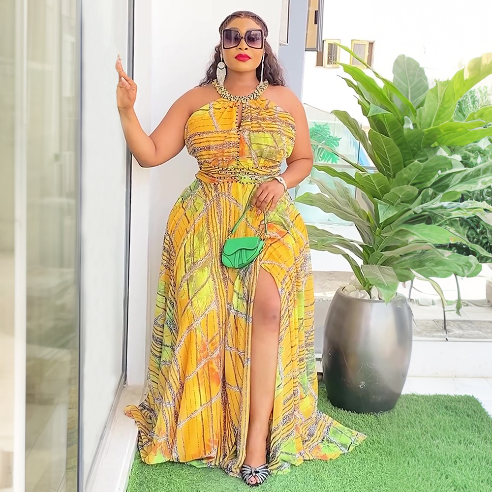 Elegant African Dresses for Women 2025 New Fashion Sleeveless Chiffon Maxi Long Dress Casual Loose Solid Beach Vestidos Robe