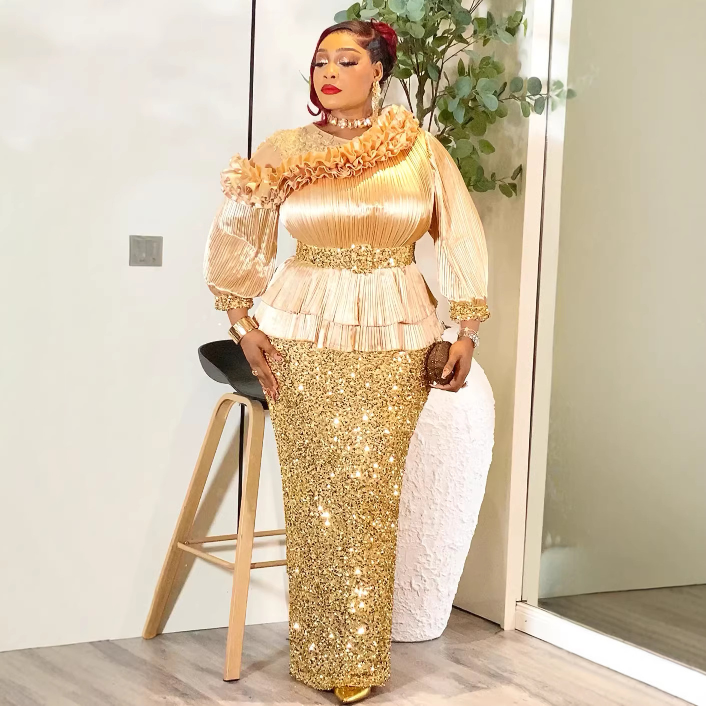 Plus Size African Party Dresses for Women Dashiki Sequin Maxi Long Dress Elegant Turkey Muslim Wedding Evening Gown 2026 New