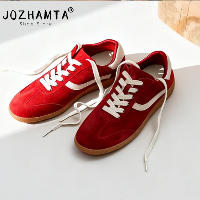 JOZHAMTA Size 34-43 Women Real Leather Sneakers Fashion Slip-On Loafers For Women Casual Flats Shoes For Women Pumps