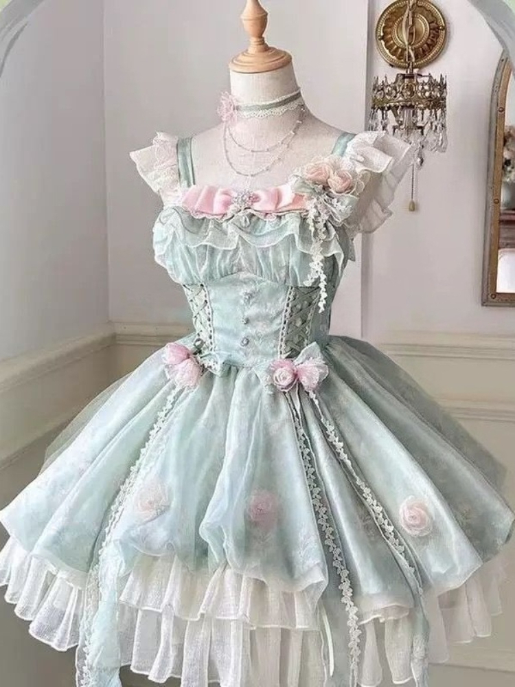 Fairy Elegant Lolita Strap Dress Lace Bow Sweet Girl Kawaii Japanese Cosplay Tea Party Daily Casual Women Outfits 2026 Summer