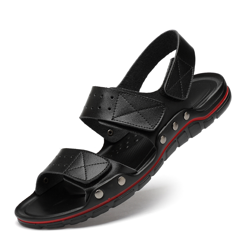 Summer Men Leather Casual Sandals Plus Size 50 Outdoor Black Walking Soft Luxury Shoes Sandalias Hombre New Fashion 2021