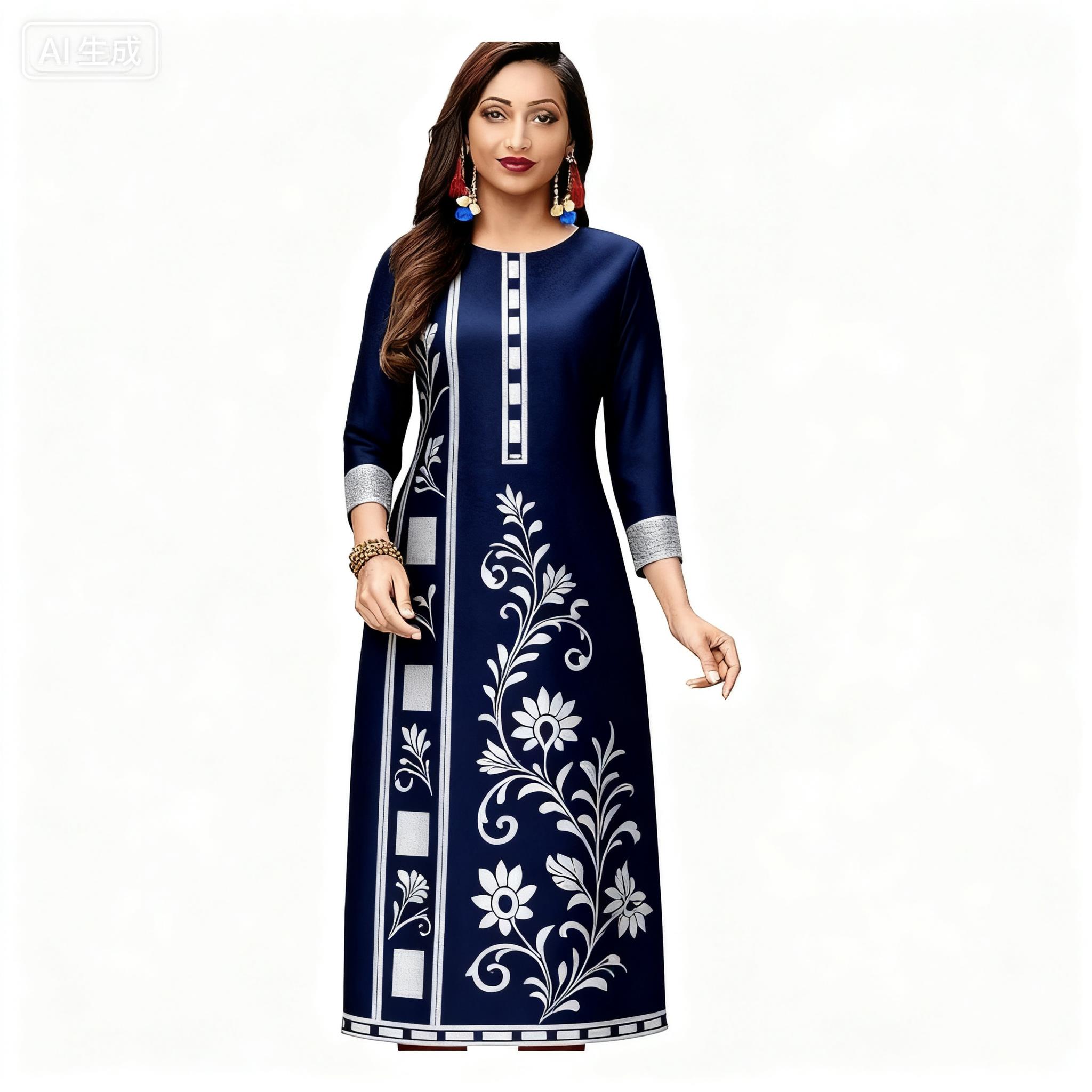 Muslim Women Casual Comfortable Kurt Dress Straight Tube Ethnic Peacock All Occasions Such As Birthday Abito Donna Musulmana