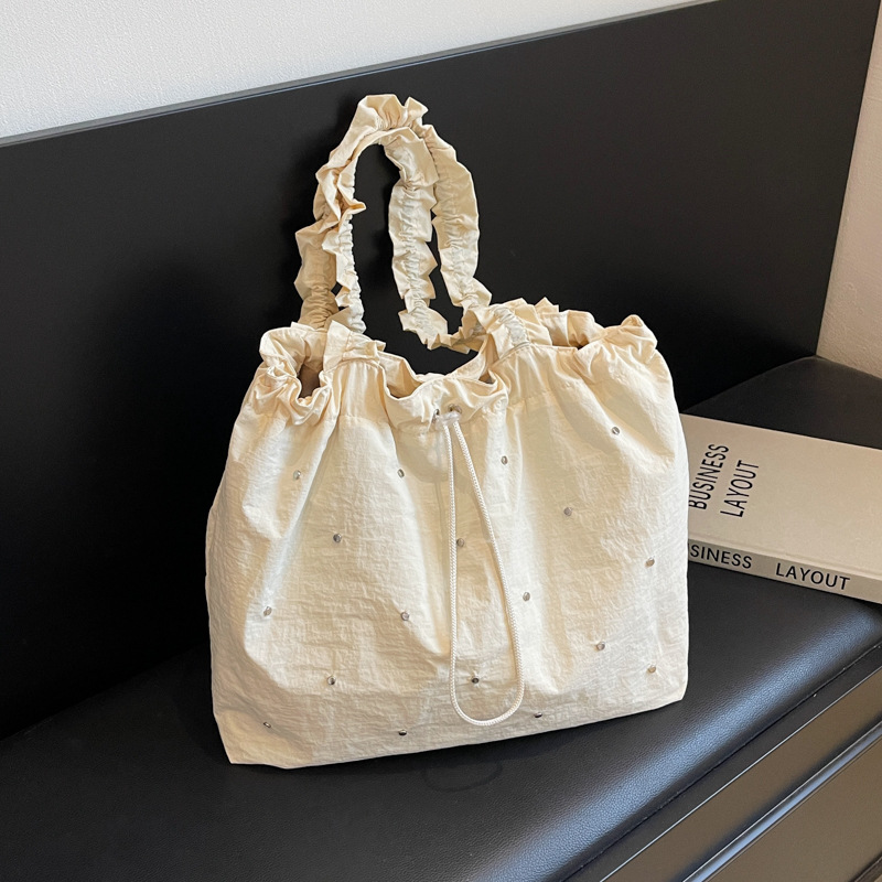 Women's Summer Canvas Bag Korean Pleated Tote Bag White Shoulder Bag Strandtasche Handtasche Damen Torebka Na Ramię Girls Gift