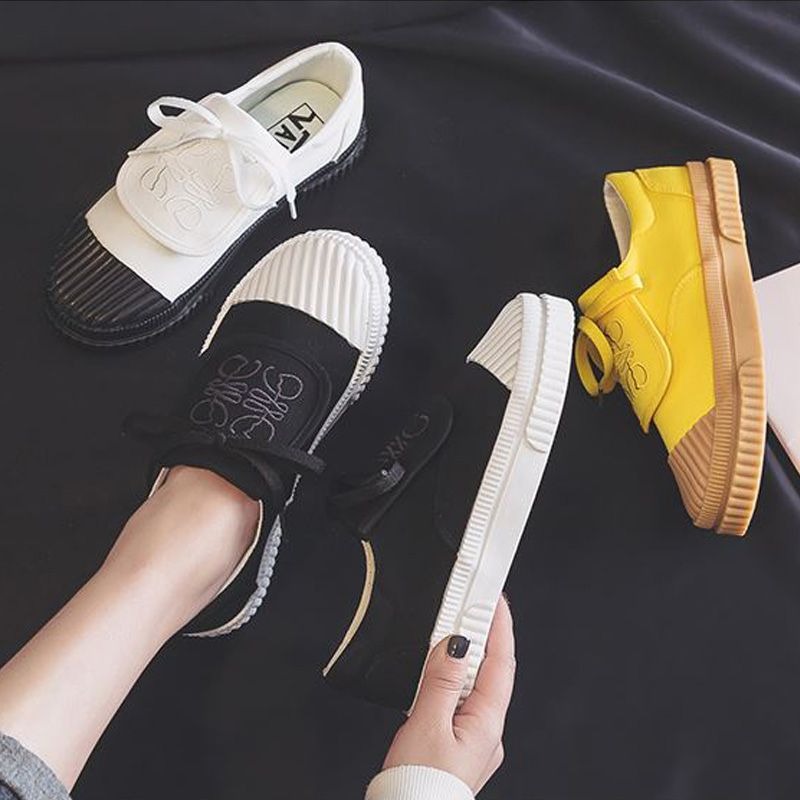 hot sell black whit yellow canvas shoes women's vulcanize shoes tênis casual sneaker mocasines mujer