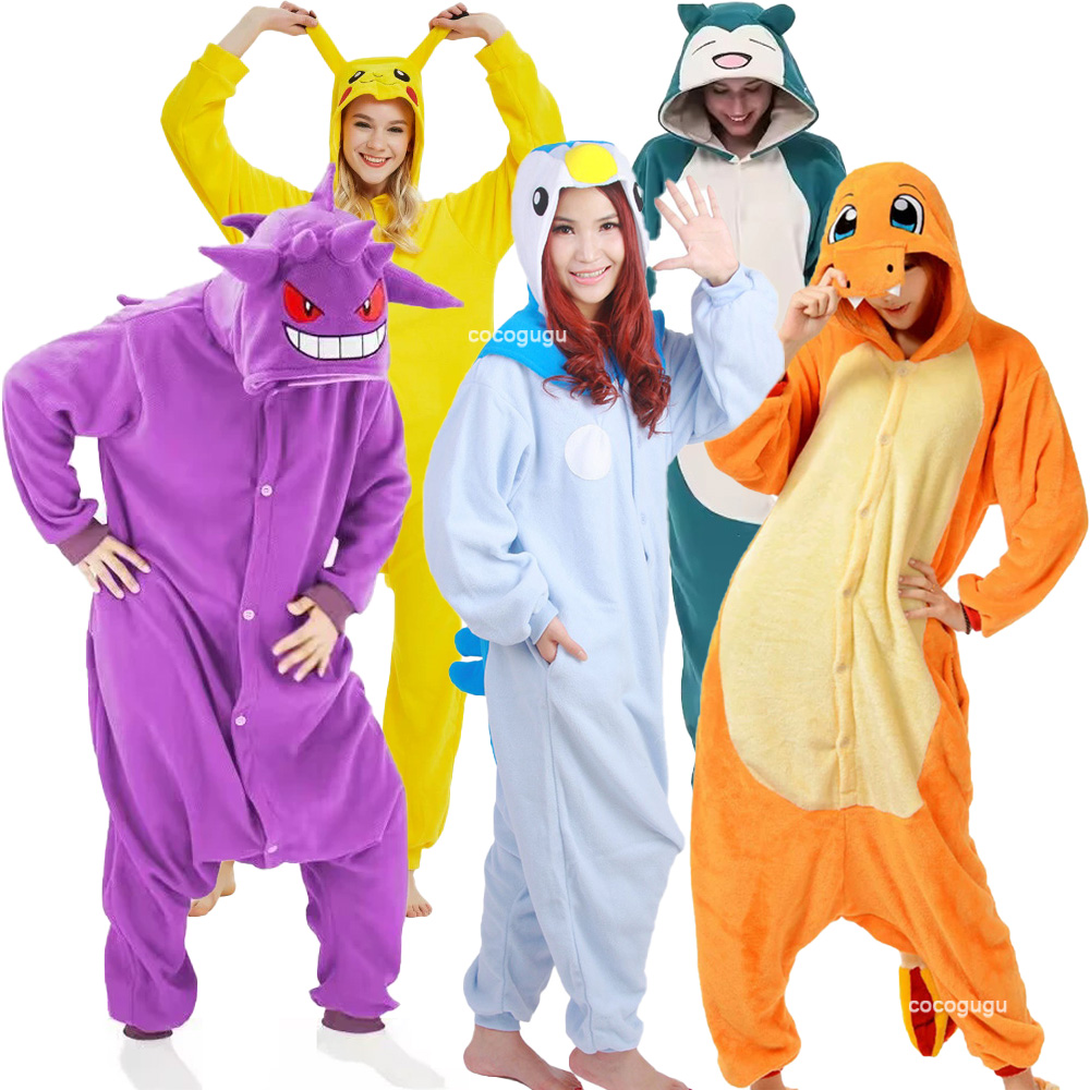 Pokemon Cosplay Costume Men Women Kigurumis Anime Onesie Hallween Carnival Party Outfit Gengar Pikachu Funny Jumpsuit