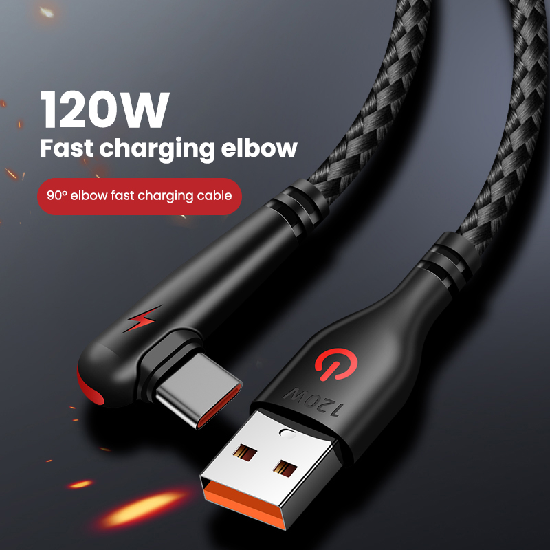 120W USB a cable tipo C 90 grados codo teléfono móvil carga rápida para Huawei Mate 40 30 Xiaomi Samsung Teléfono Cable de carga
