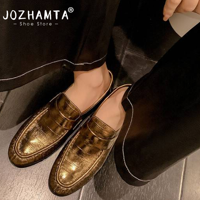 JOZHAMTA Size 34-43 2026 News Shoes Real Leather Flats Slip On Round Toe Loafers For Office Lady Casual Footwear Dress Shoes