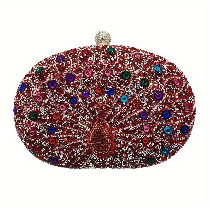 Retro Peacock Oval Diamond Dinner Bag Women's Lock Box Design Fashion Party Banquet Evening Rhinestone Clutch Handbag Handtasche