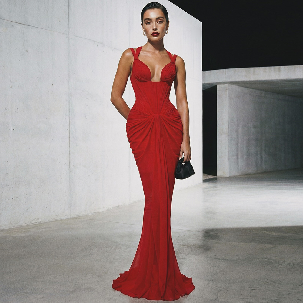 Sexy Sweetheart Mermaid Customized Vestido De Festa Elegant Spaghetti Strap Prom Dress High Quality Chiffon Pleats Evening Dress