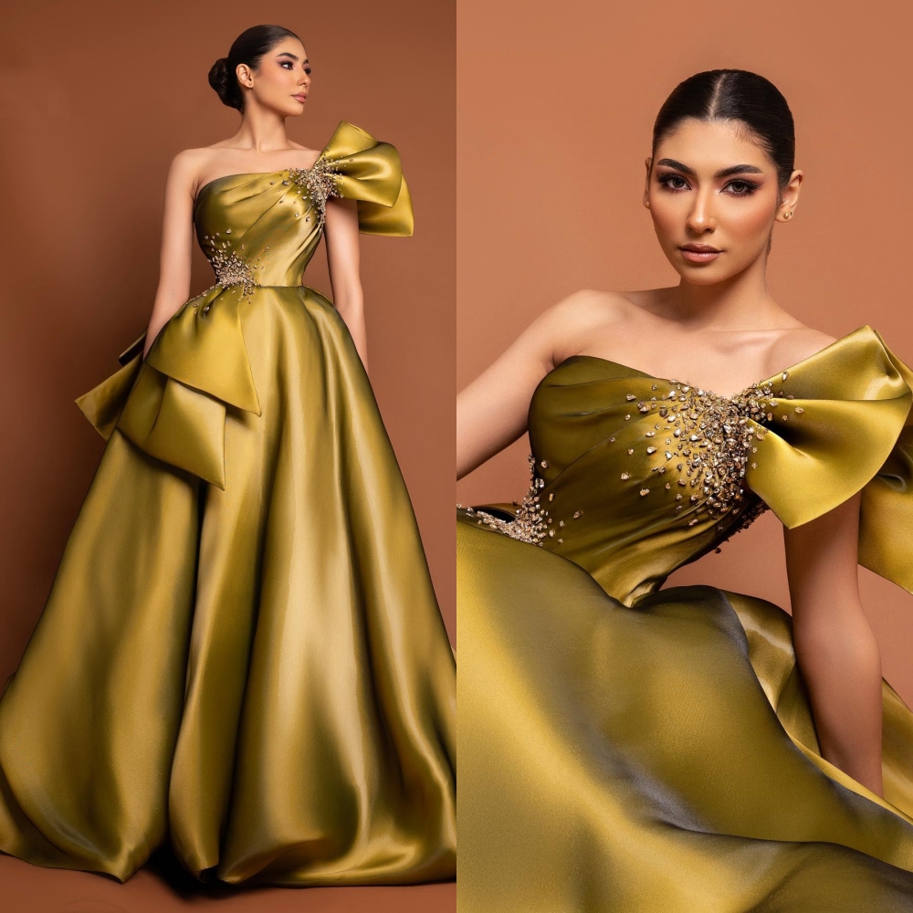 Customized Women Strapless Ball Gown Prom Dress Floor Length Beading Bowknot Satin vestido de festas longo casamento
