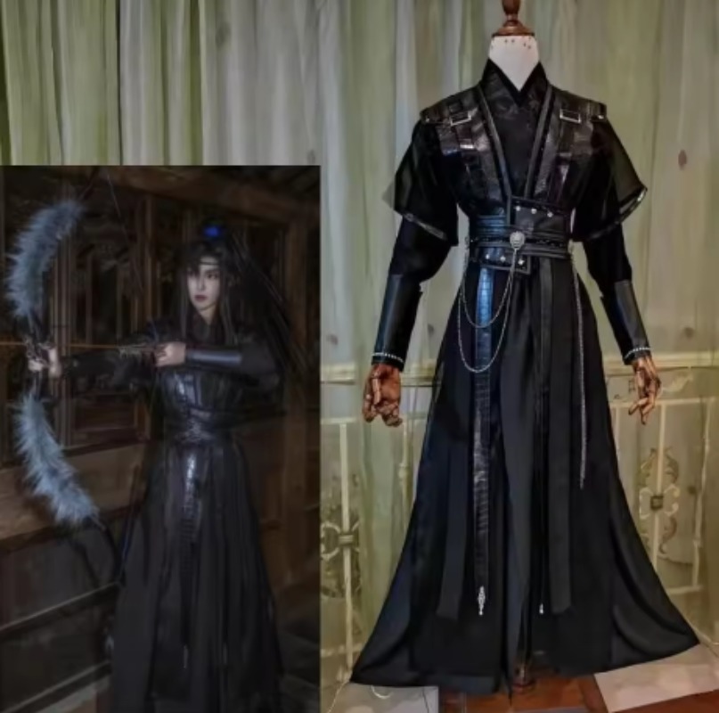 Dark Black MORAN Cosplay Kostüm Herren Gothic Maskerade Crowley Hanfu Kleid Set Nische Anime
