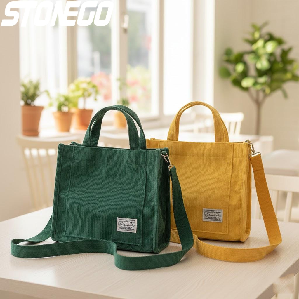 Fashionable Corduroy Shoulder Bag for Women Large Capacity Handbag Portable Small Square Crossbody Bag Trendy Style