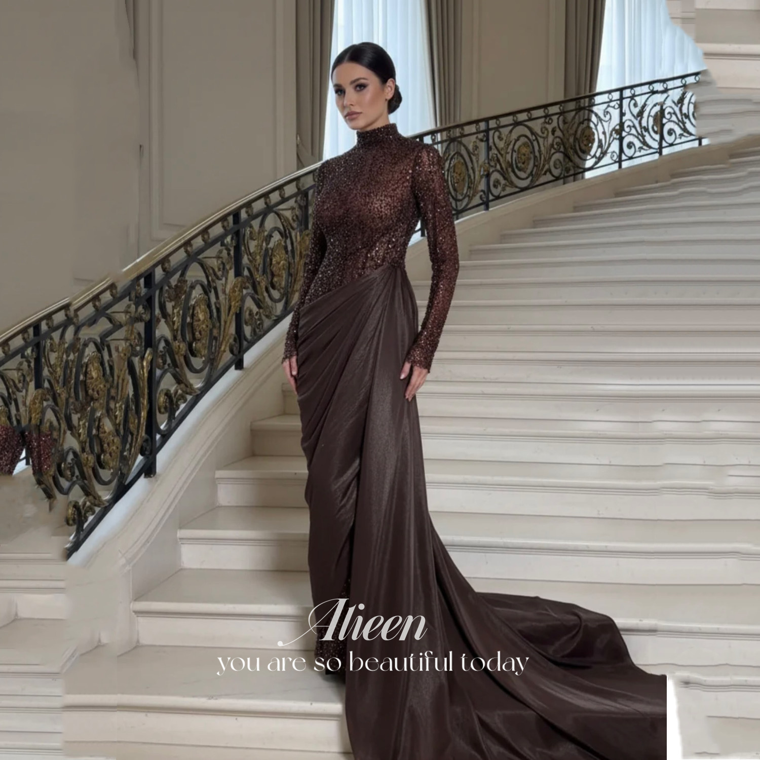 Aileen فساتين سهرة Prom Dress Brown Evening Dresses for Special Occasions Vestidos De Festa Customized Mermaid Elegant Party