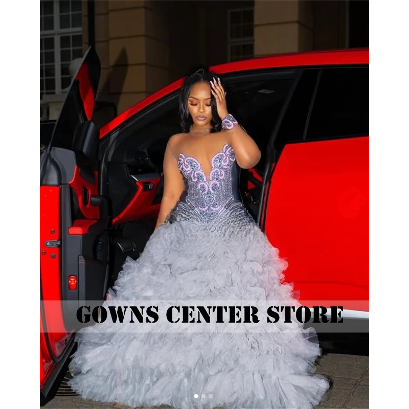 Fashion Layered Floral Prom Dress Mermaid abendkleider Ruffle Evening Gown Customized Sparkly Beading Crystal abito da sera