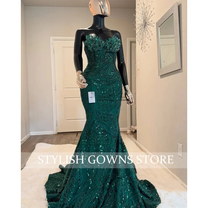 Sparkly Sequins Rhinestones Prom Dress Customized Mermaid Wedding Party Gown For Black Girl Sexy Aso Ebi Evening Robe De Soiree