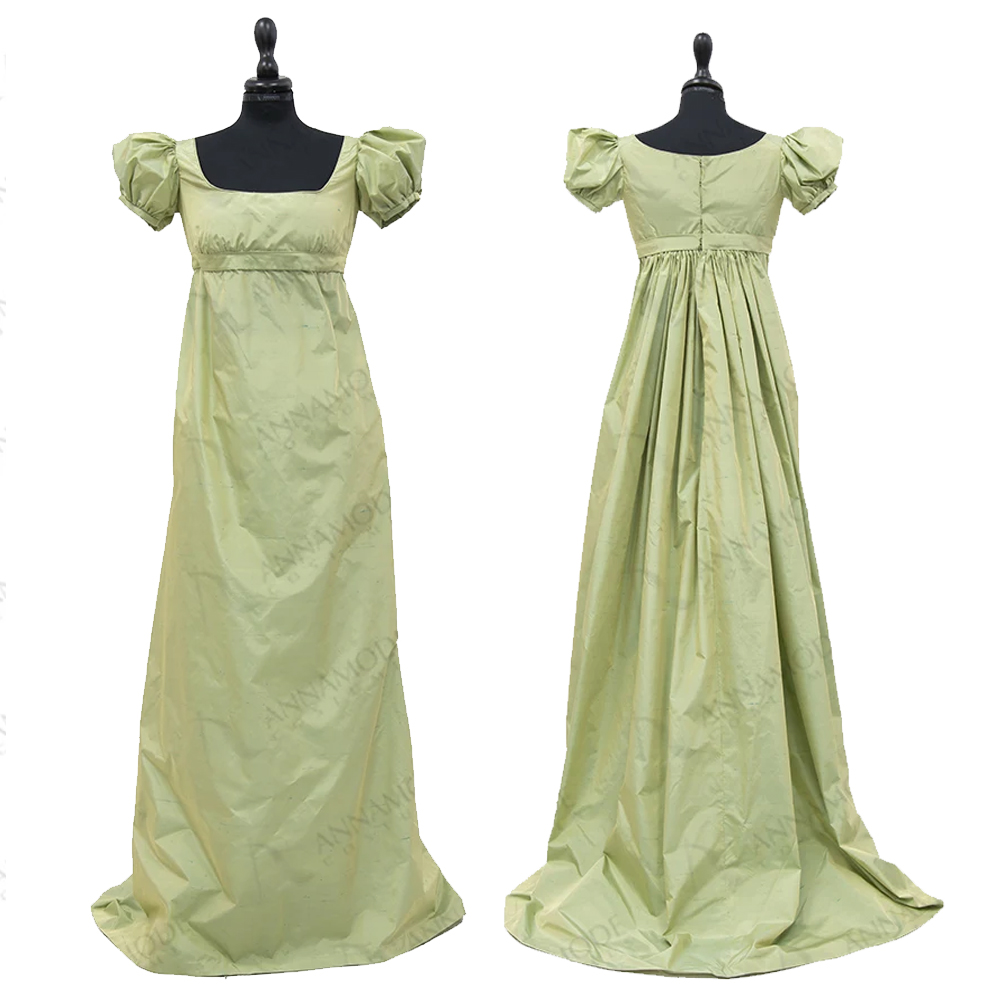 Women's Regency Day Green Dress Medieval Victorian Short Sleeves Casual Dress Renessiance Afternoon Daily Gown Dress