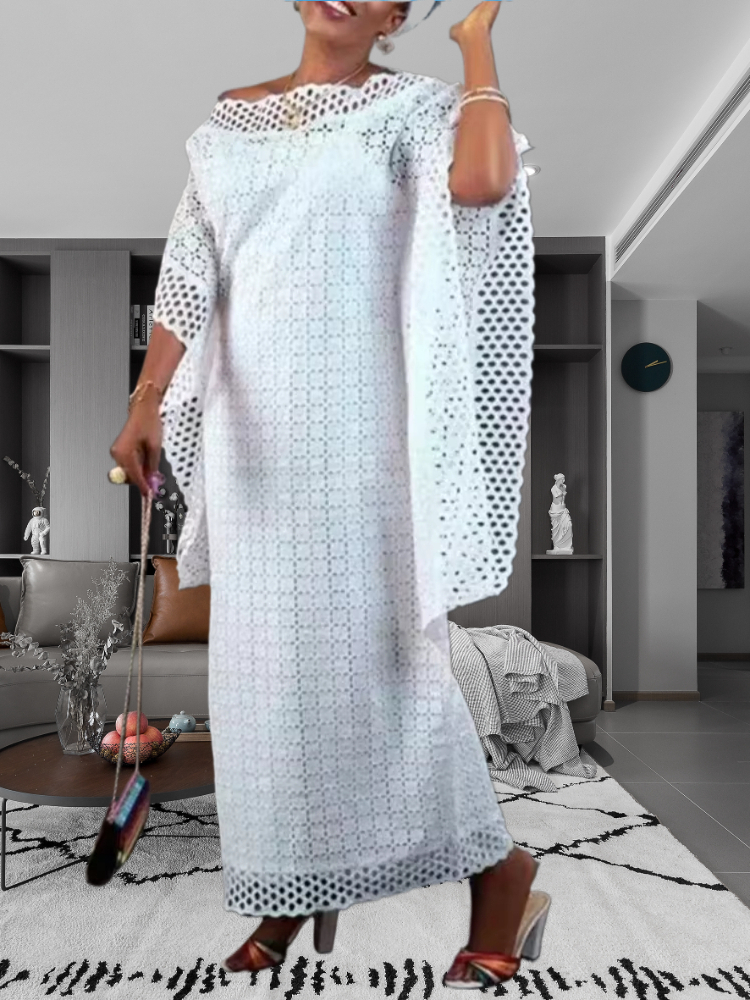 2026 White Maxi Dress for Women Elegant Lace Robes 3/4 Sleeve Loose Summer Gowns for Wedding Bridesmaid Party Vestido Feminino