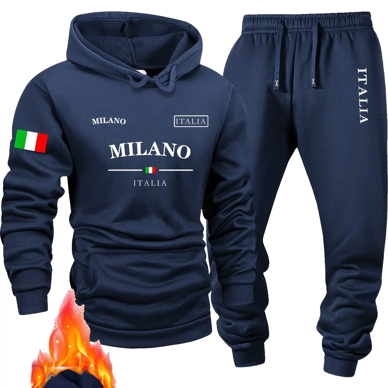 Nouvel ensemble de sweat à capuche de sport pour hommes, avec lettres de Milan et pull imprimé drapeau et pantalon de spo