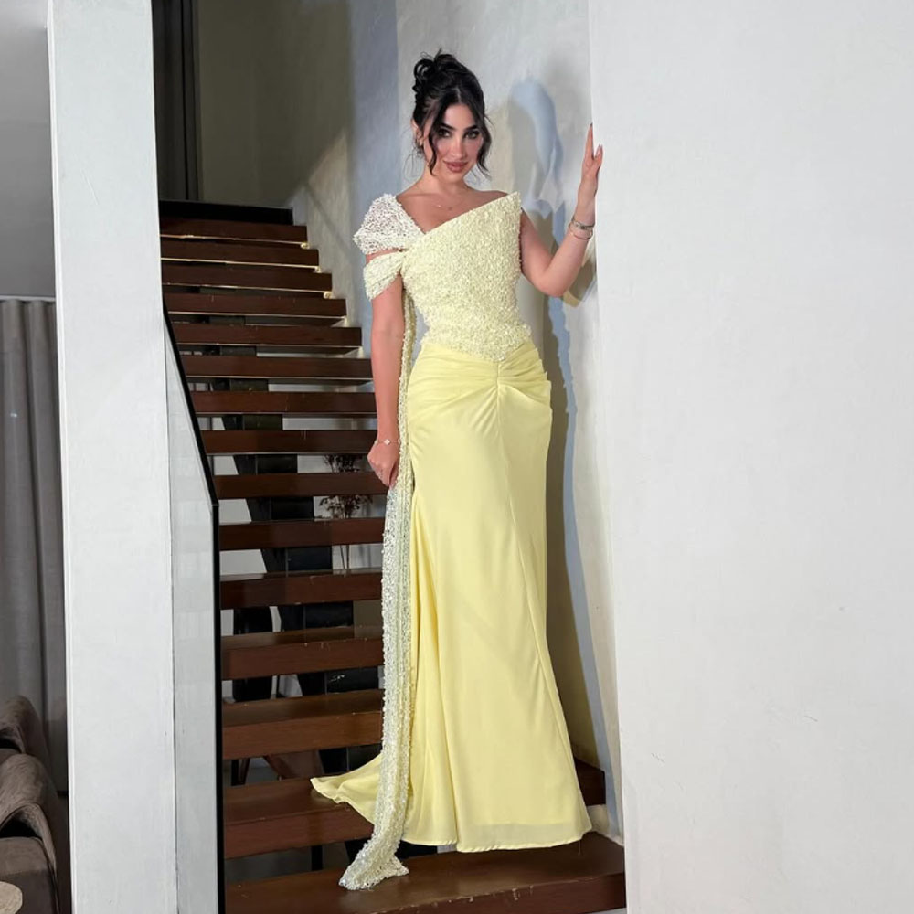 Customized High Quality Sleeveless Floor Length Zipper One Shoulder Yellow Beaded Wrinkle Women Sequin Mini Dress  Kleid Grün