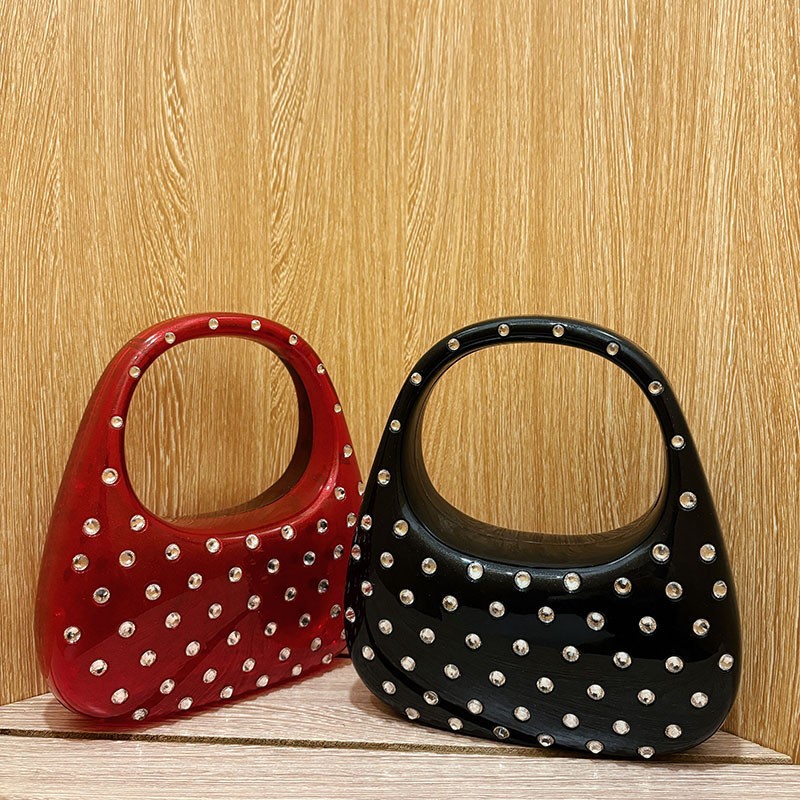 Shiny Polka Dots Diamond Transparent Acrylic Dinner Diamond Lock Handbag Moon Handbag Handtasche Damen Bolsos De Mujer Tendencia