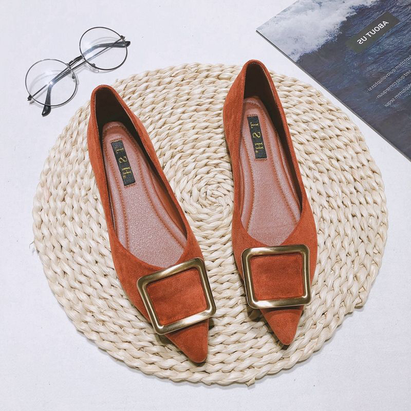 Flat Shoes for Women Zapatos Planos De Mujer Mocasines Mujer Solid Color Metal Square Pointy Shoes 31-46 All Match Basic Flats