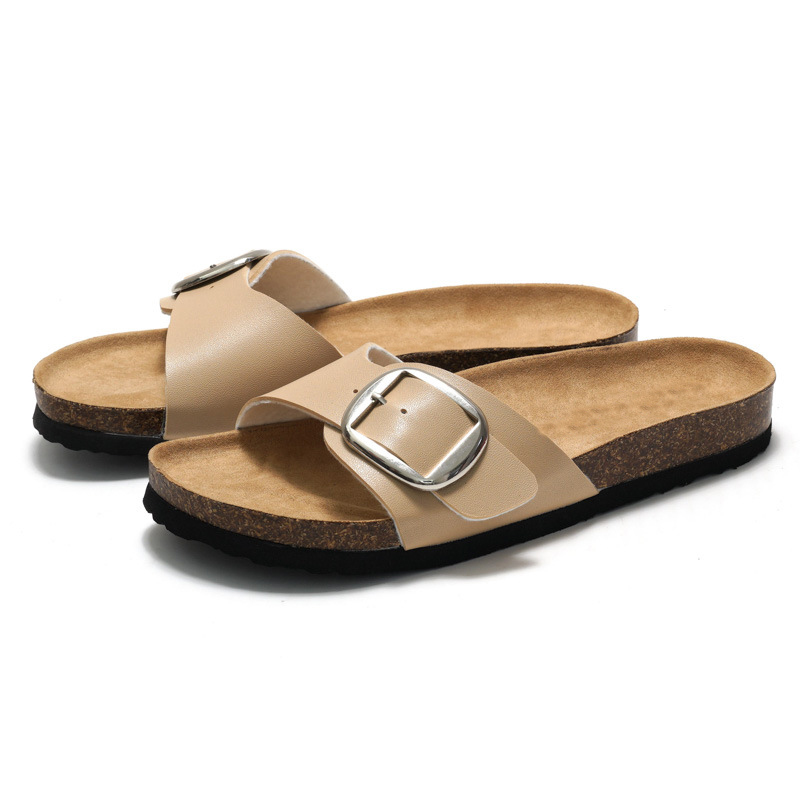 New Women Cork Clogs Slippers Cork Footbed Beach Sandals Outdoor Suede Clogs Sandals With Adjustable Buckle