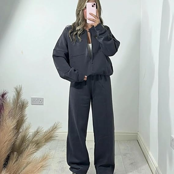 Sports New Suit Long Sleeved Zipper Jacket Wide-leg Trousers Drawstring Women 2 Piece Set Outfit Conjuntos Deportivos Para Mujer