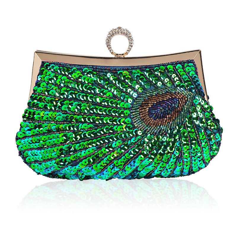 Dinner Peacock Ring Handmade Beaded Ring Hand Grab Oblique Span Women's Bag Bolsos De Fiesta Sac À Main Femme Borsa Luxury Donna