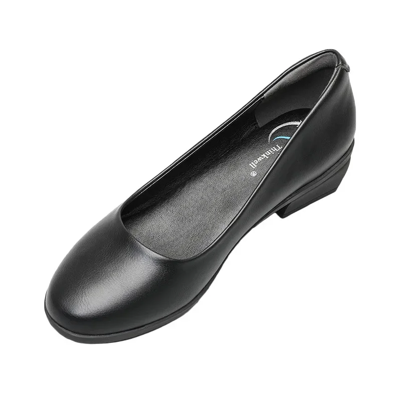 Women's Shoes High Quality Soft Leather Loafers Classic Black Thick Heel Single Shoes Women Soft Soled Work Shoe Mocasines Mujer