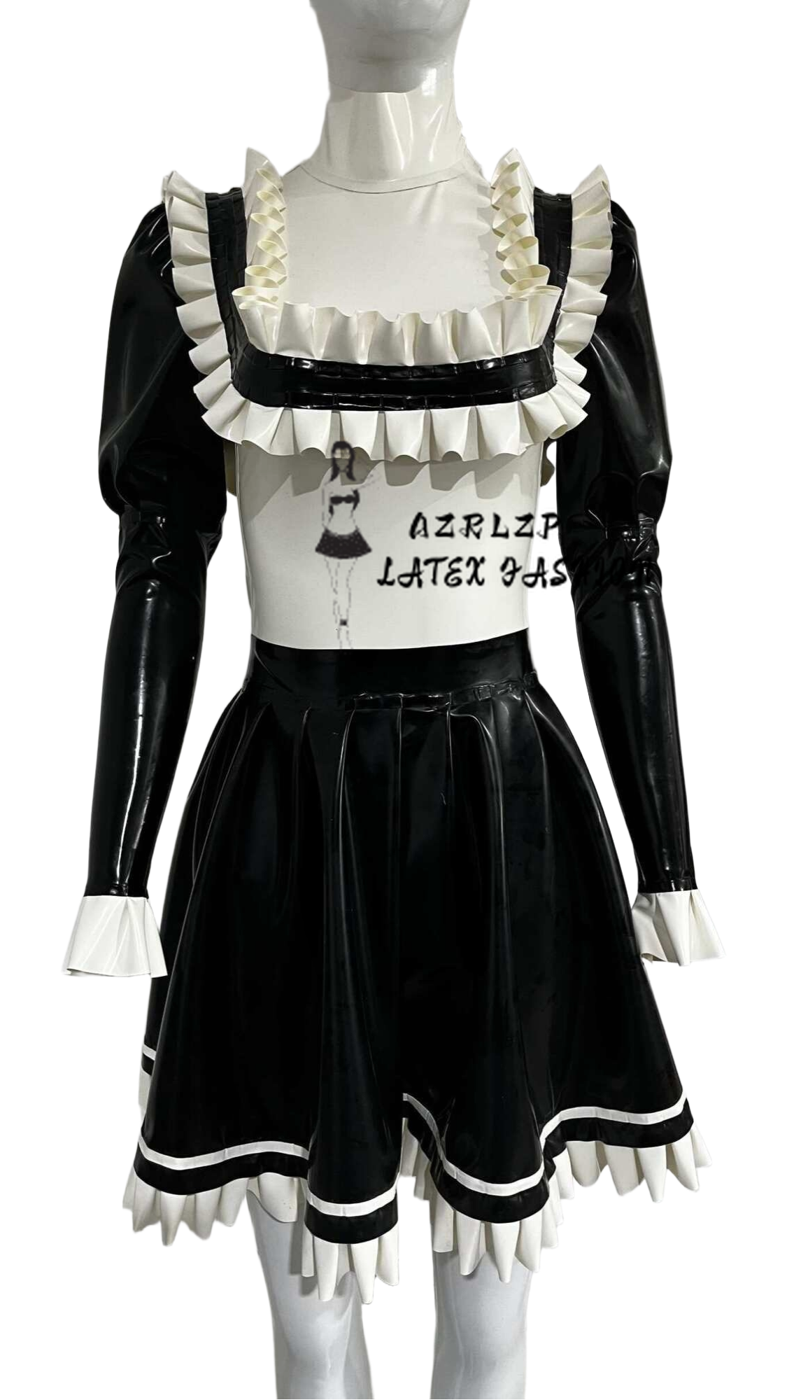 Sexy Latex Maiden Kleid Dress Skirt Rubber Ganzanzug Ruffle Suit