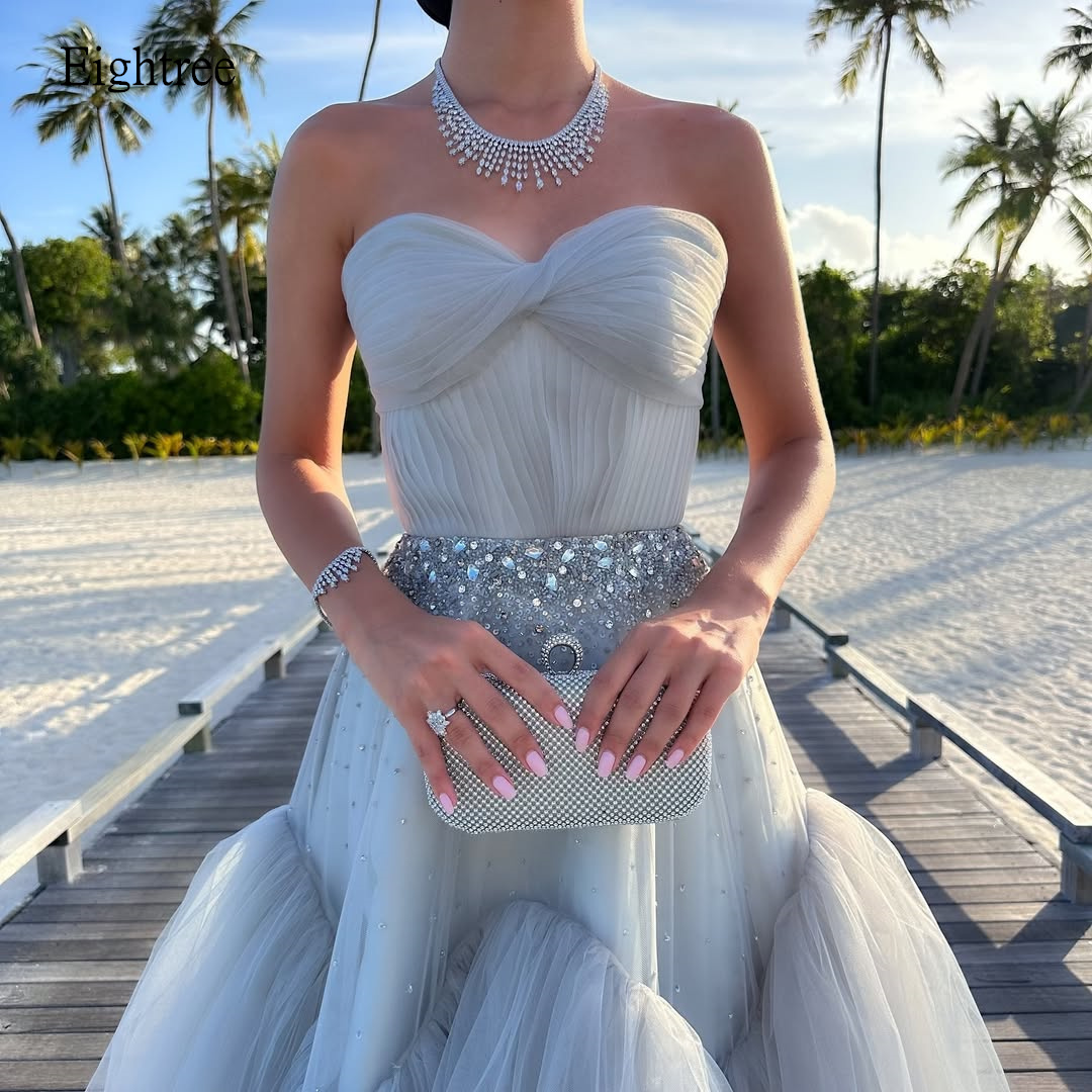 Eightree Pastrol A Line Prom Dresses Bead Sweetheart Neck Party Gowns Tulle Floor Length Dress Gown vestidos de festa Customized