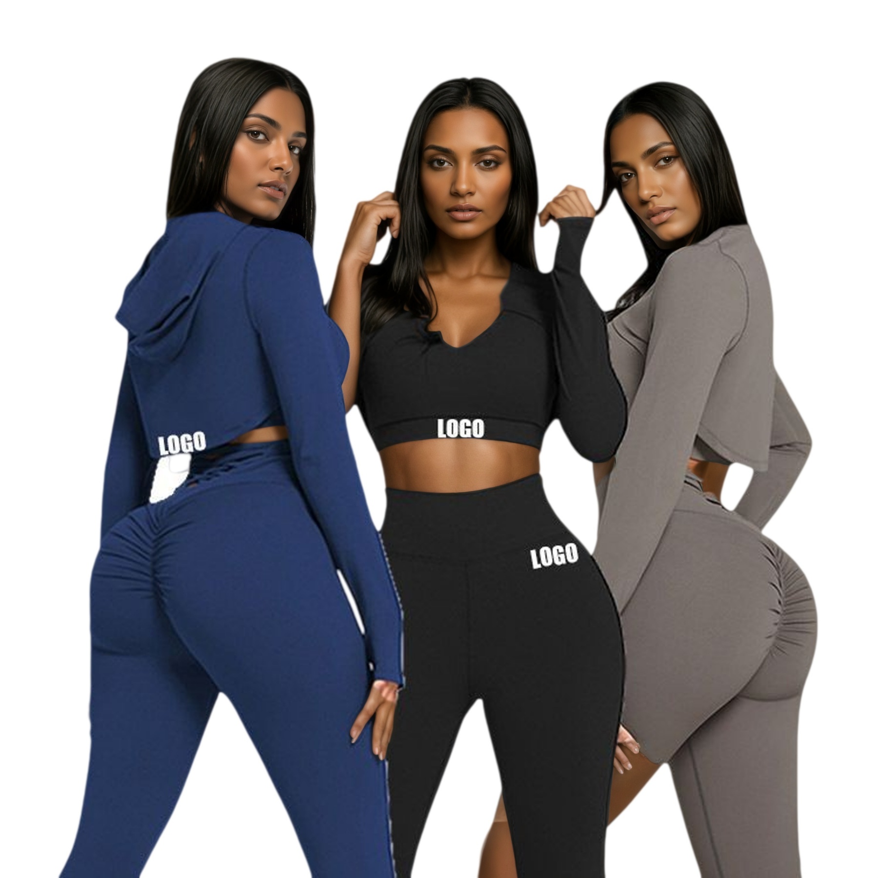 3 Pieces Women's Yoga Set Gym Workout Active Wear Sport Long Sleeve Hoodie Sweater Ensemble Tracksuit Female Fitness Clothing