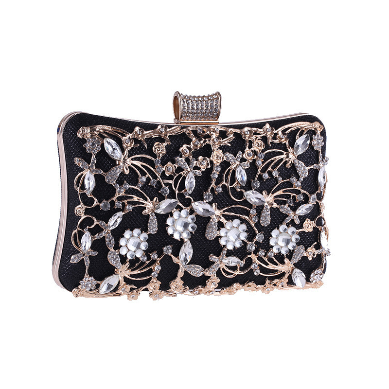 Women's Handmade Small Square Hollow Diamond-encrusted Dinner Bag Fashion Party Banquet Evening Rhinestone Clutch Bag Handtasche