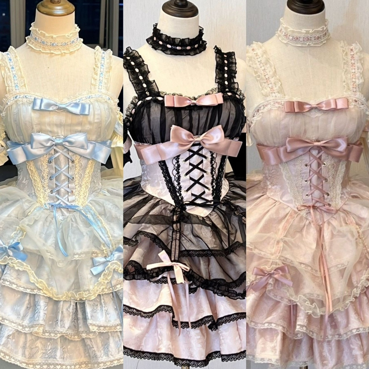 Women Sleeveless Japanese Lolita Strap Dress Bow Trim Kawaii Y2k Cosplay Outfits Vintage Gothic Style Evening Party Casual Sweet