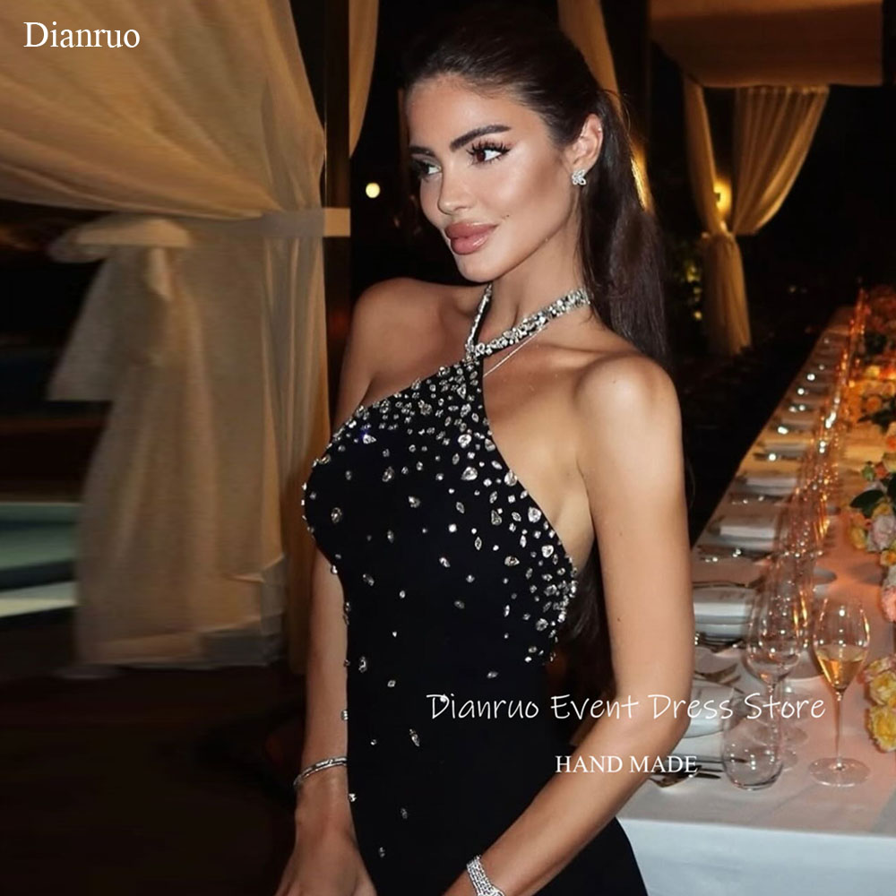 Dianruo Crystal Backless Prom Dresses Crystal Bodycon Fit Chic Cocktail Dress Halter Neckline Abito Cerimonia Donna Customized