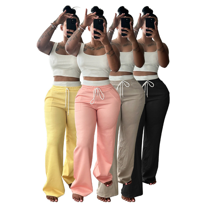 Tracksuit Women 2 Piece Sets Camisole Top Pants 2025 Summer Outfits Sleeveless Elastic Waist Lace Up Sport Trousers Ensemble