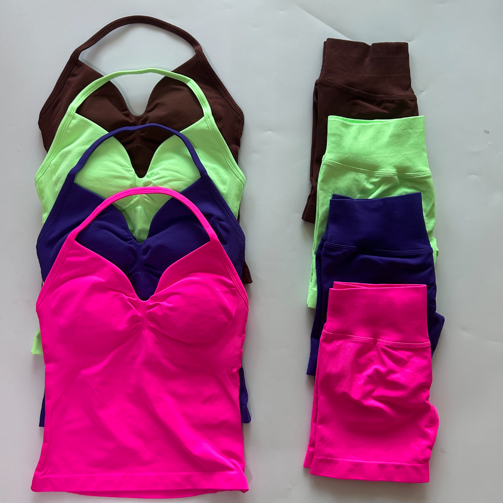 Women Fitness Set 2Pcs No Logo Backless Tank Tops High Waist Scrunch Seamless Shorts Gym Workout Suit Activewear Tracksuit