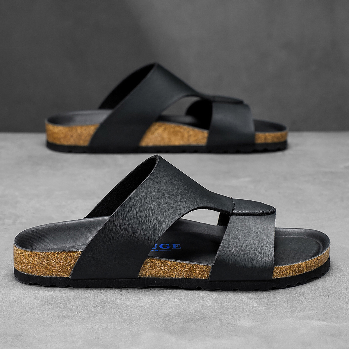 Unisex Cork Slippers Summer Slides Microfiber Leather Sandals Big Size 48 49