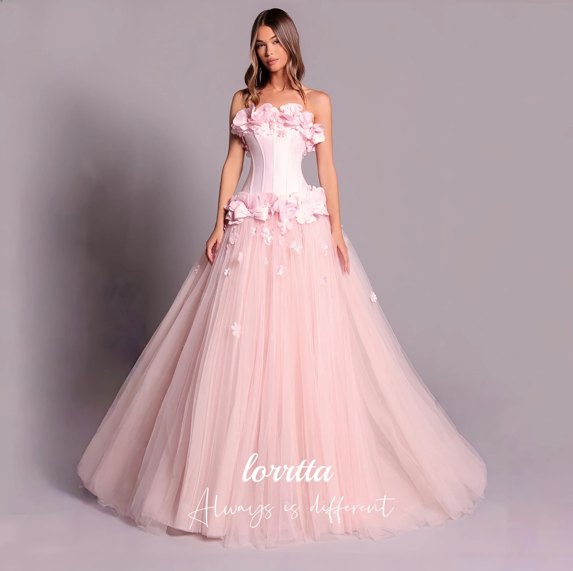 Lorrtta A-line Wedding Dresses for Parties Pink Elegant Party Dresses 2025 Customized Vestidos De Festa فساتين سهرة 3D Flowers